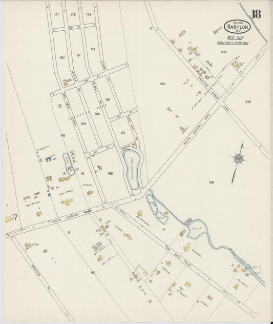 Sanborn Fire Insurance Map from Babylon, Suffolk County, New York (1915), Sheet #0018 - Historic Sanborn Fire Insurance Map Print, vintage old map wall art, antique decor, genealogy gift, New York New York map