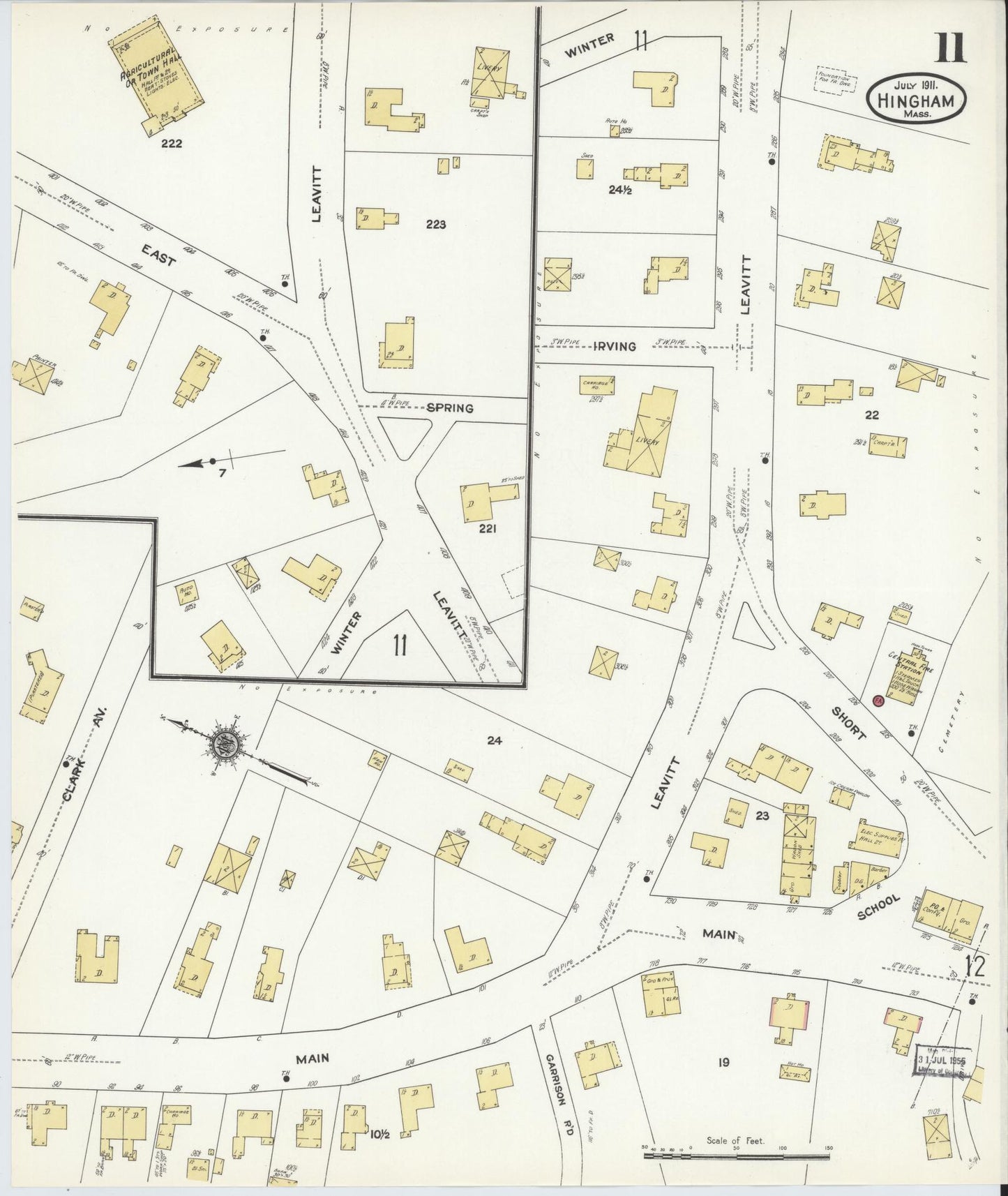 Sanborn Fire Insurance Map from Hingham, Plymouth County, Massachusetts (1911), Sheet #0011 - Complete Map Set gallery image, historic Sanborn map, vintage wall art, Massachusetts Massachusetts
