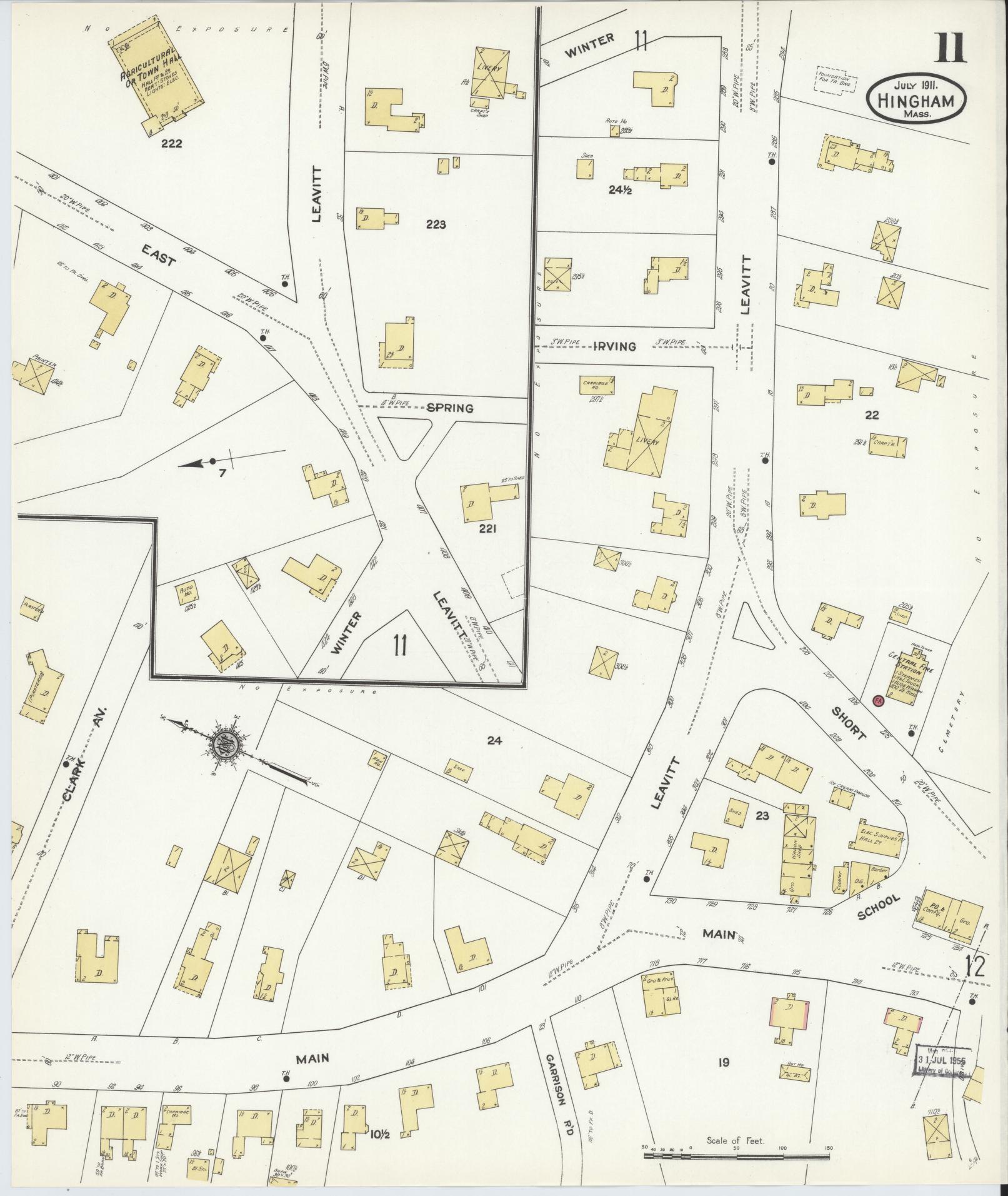 Sanborn Fire Insurance Map from Hingham, Plymouth County, Massachusetts (1911), Sheet #0011 - Complete Map Set gallery image, historic Sanborn map, vintage wall art, Massachusetts Massachusetts
