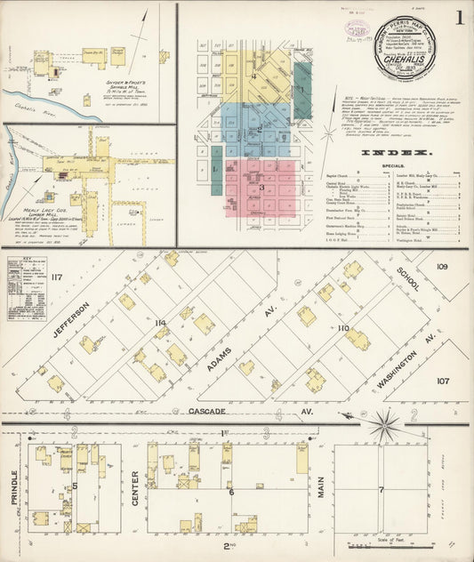 Sanborn Fire Insurance Map from Chehalis, Lewis County, Washington (1893), Sheet #0001 - Historic Sanborn Fire Insurance Map Print, vintage old map wall art, antique decor, genealogy gift, Washington Washington map