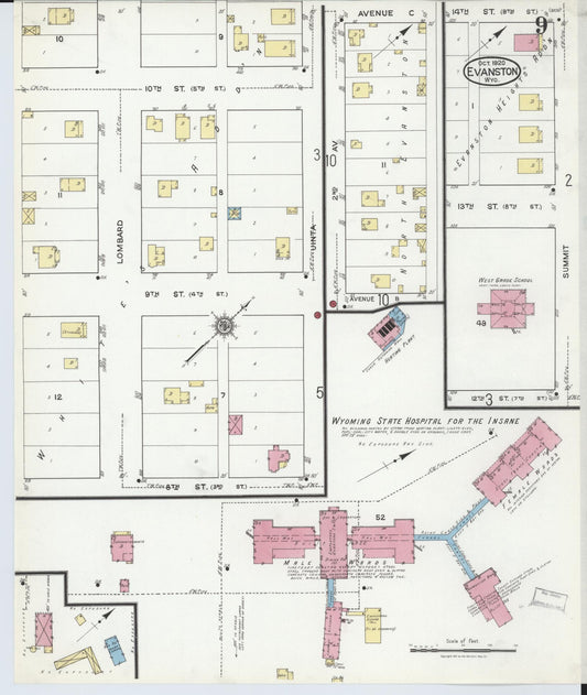 Sanborn Fire Insurance Map from Evanston, Uinta County, Wyoming (1920), Sheet #0009 - Historic Sanborn Fire Insurance Map Print, vintage old map wall art, antique decor, genealogy gift, Wyoming Wyoming map