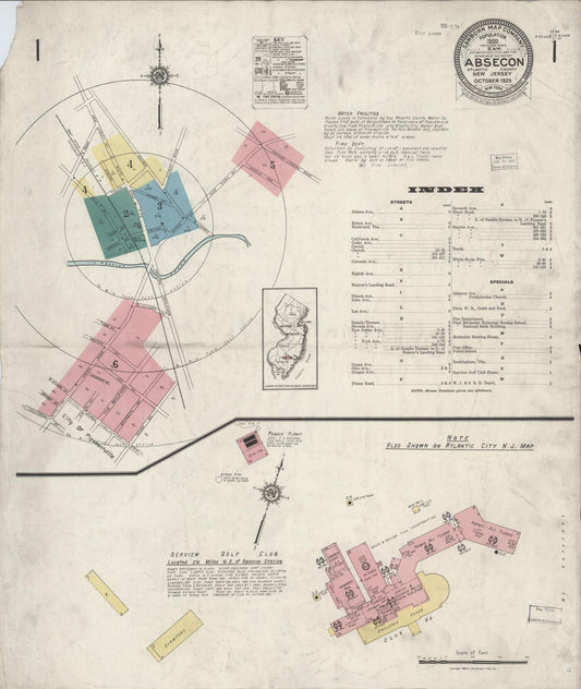 Sanborn Fire Insurance Map from Absecon, Atlantic County, New Jersey (1923), Sheet #0001 - Complete Map Set gallery image, historic Sanborn map, vintage wall art, New Jersey New Jersey