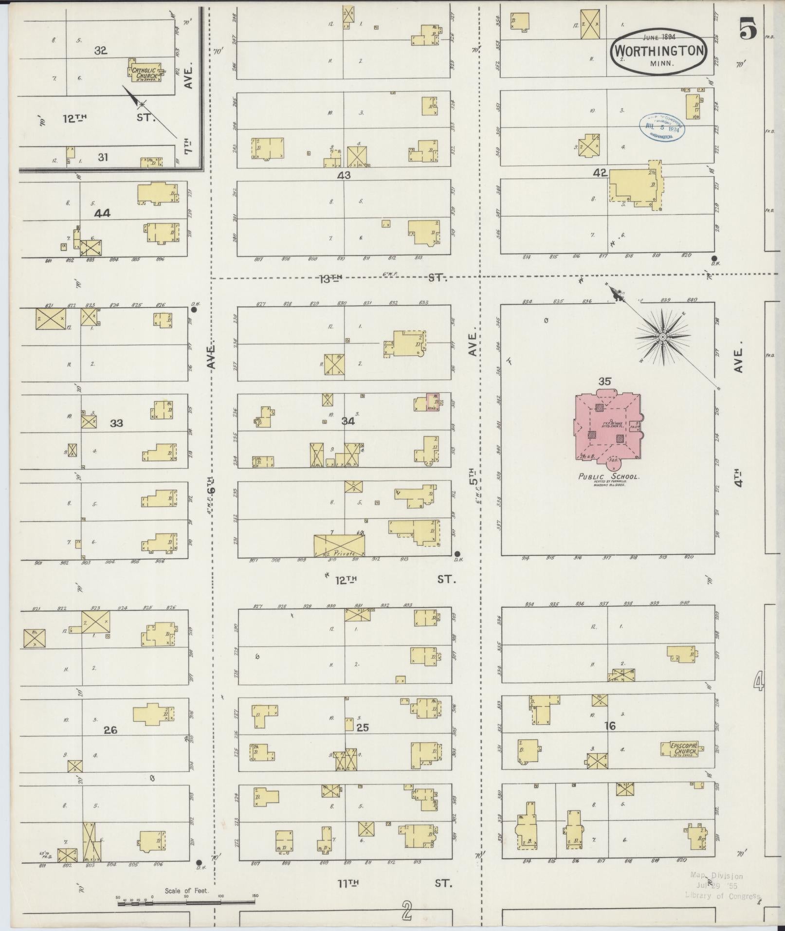 Sanborn Fire Insurance Map from Worthington, Nobles County, Minnesota (1894), Sheet #0005 - Complete Map Set gallery image, historic Sanborn map, vintage wall art, Minnesota Minnesota