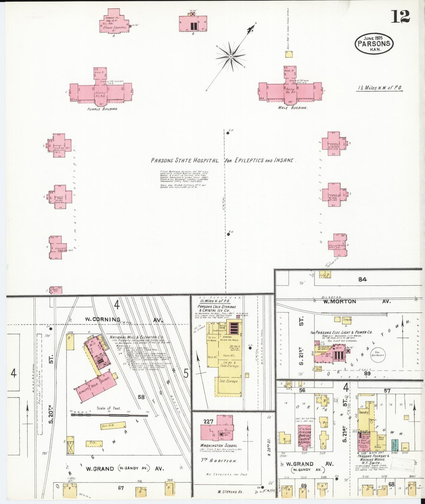 Sanborn Fire Insurance Map from Parsons, Labette County, Kansas (1905), Sheet #0012 - Complete Map Set gallery image, historic Sanborn map, vintage wall art, Kansas Kansas