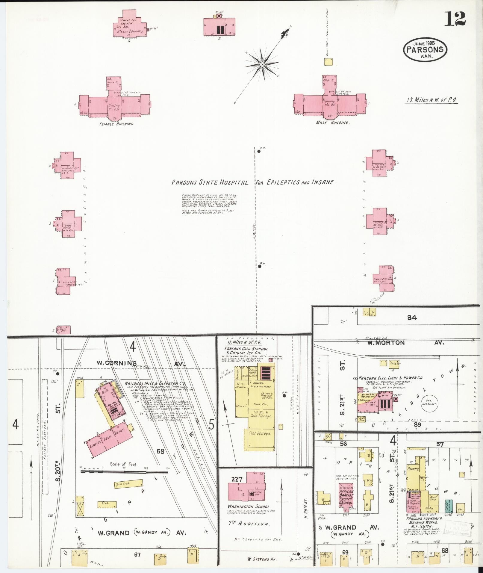 Sanborn Fire Insurance Map from Parsons, Labette County, Kansas (1905), Sheet #0012 - Complete Map Set gallery image, historic Sanborn map, vintage wall art, Kansas Kansas