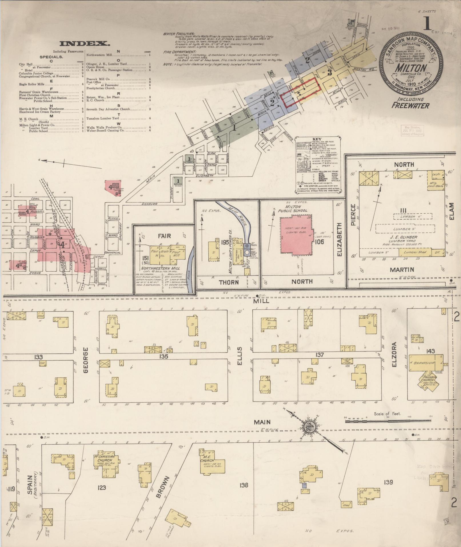 Sanborn Fire Insurance Map from Milton, Umatilla County, Oregon (1910), Sheet #0001 - Complete Map Set gallery image, historic Sanborn map, vintage wall art, Oregon Oregon