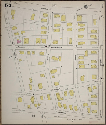 Sanborn Fire Insurance Map from Worcester, Worcester County, Massachusetts (1910), Sheet #0123 - Historic Sanborn Fire Insurance Map Print, vintage old map wall art, antique decor, genealogy gift, Massachusetts Massachusetts map