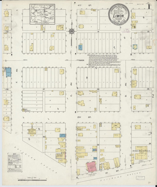 Sanborn Fire Insurance Map from Limon, Lincoln County, Colorado (1913), Sheet #0001 - Complete Map Set gallery image, historic Sanborn map, vintage wall art, Colorado Colorado