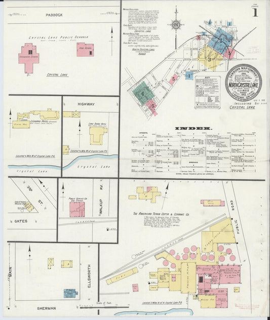 Sanborn Fire Insurance Map from North Crystal Lake, McHenry County, Illinois (1912), Sheet #0001 - Complete Map Set gallery image, historic Sanborn map, vintage wall art, Illinois Illinois