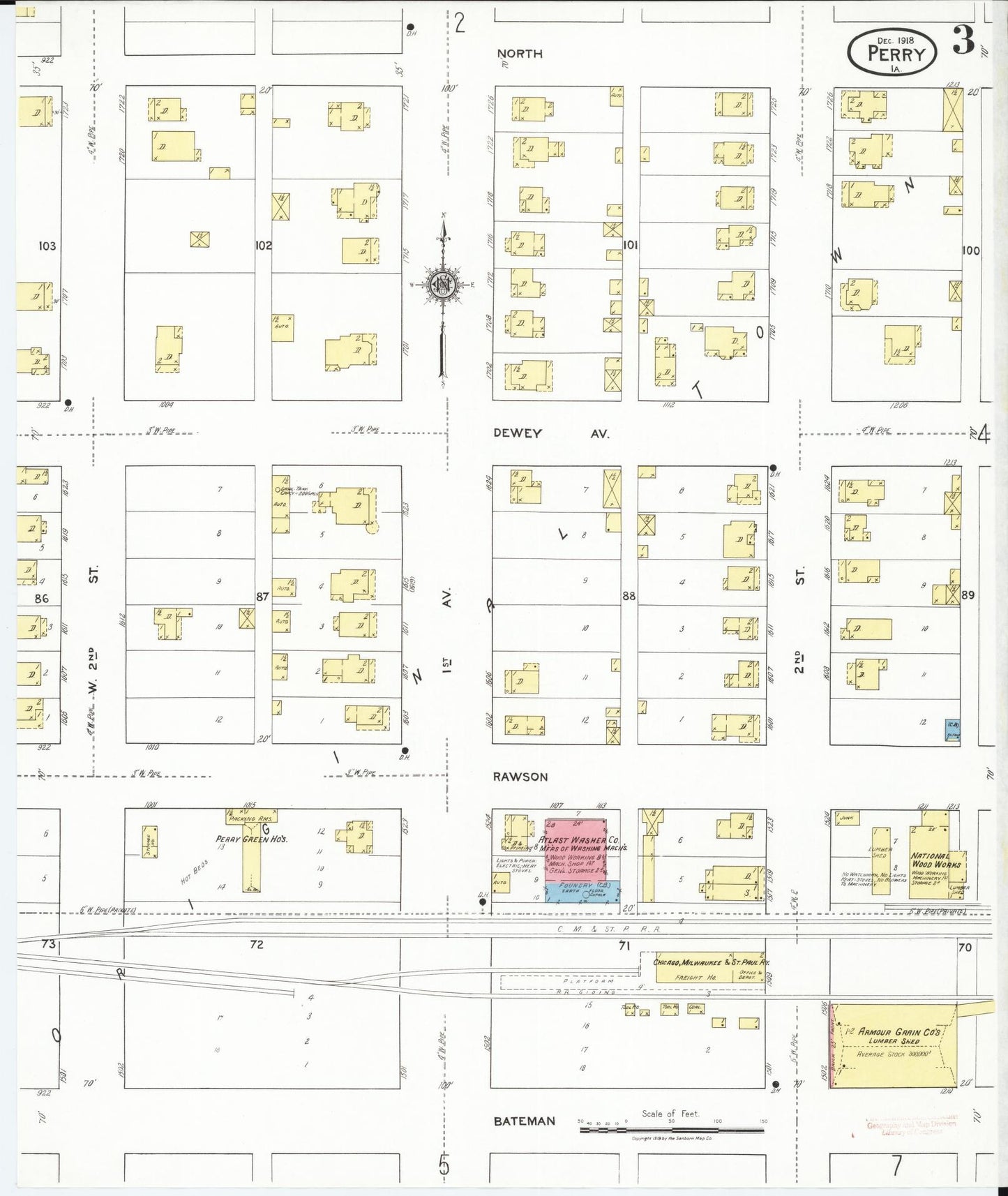 Sanborn Fire Insurance Map from Perry, Dallas County, Iowa (1918), Sheet #0003 - Historic Sanborn Fire Insurance Map Print, vintage old map wall art