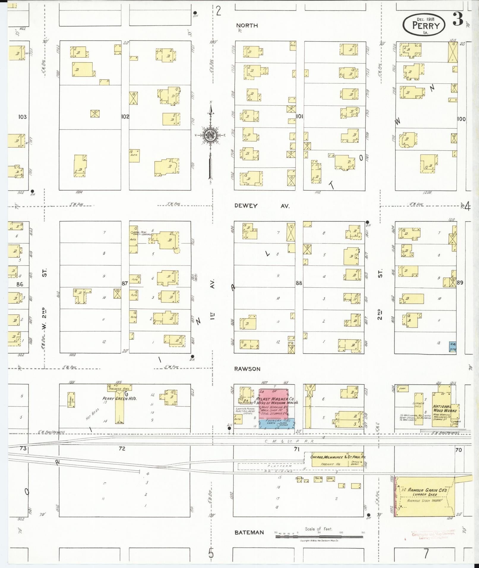 Sanborn Fire Insurance Map from Perry, Dallas County, Iowa (1918), Sheet #0003 - Historic Sanborn Fire Insurance Map Print, vintage old map wall art