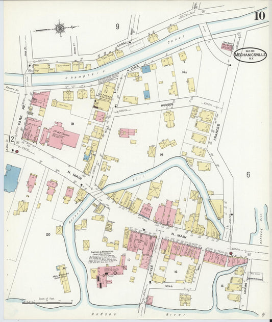Sanborn Fire Insurance Map from Mechanicville, Saratoga County, New York (1911), Sheet #0010 - Historic Sanborn Fire Insurance Map Print, vintage old map wall art, antique decor, genealogy gift, New York New York map