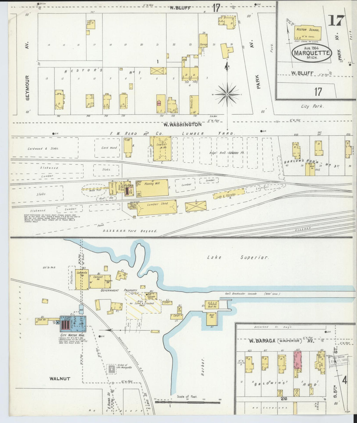 Sanborn Fire Insurance Map from Marquette, Marquette County, Michigan (1904), Sheet #0017 - Historic Sanborn Fire Insurance Map Print, vintage old map wall art, antique decor, genealogy gift, Michigan Michigan map