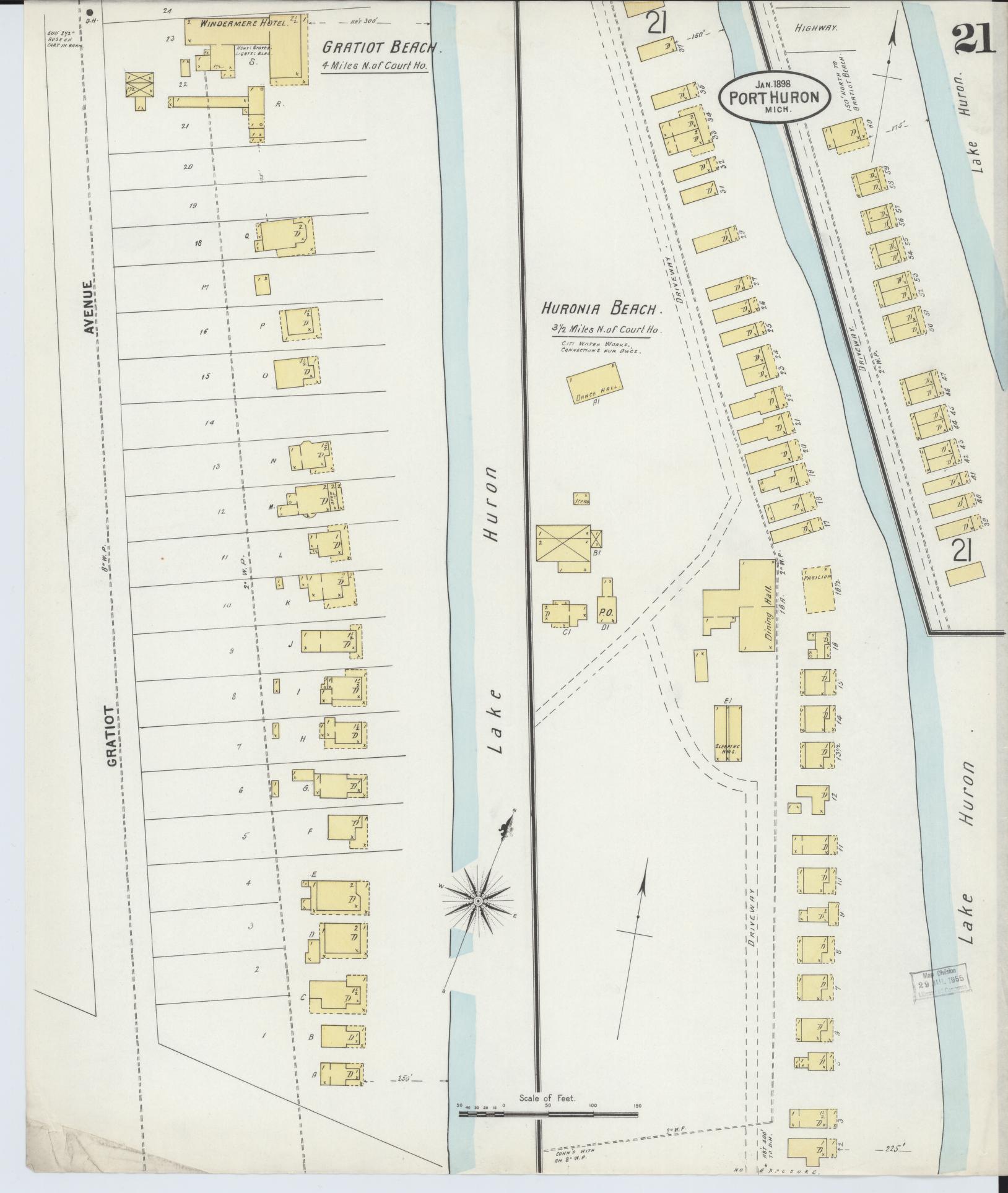Sanborn Fire Insurance Map from Port Huron, Saint Clair County, Michigan (1898), Sheet #0021 - Complete Map Set gallery image, historic Sanborn map, vintage wall art, Michigan Michigan