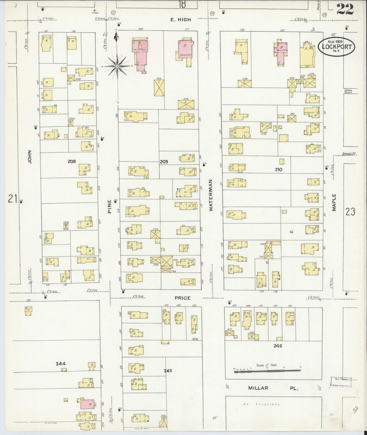 Sanborn Fire Insurance Map from Lockport, Niagara County, New York (1909), Sheet #0022 - Historic Sanborn Fire Insurance Map Print, vintage old map wall art, antique decor, genealogy gift, New York New York map