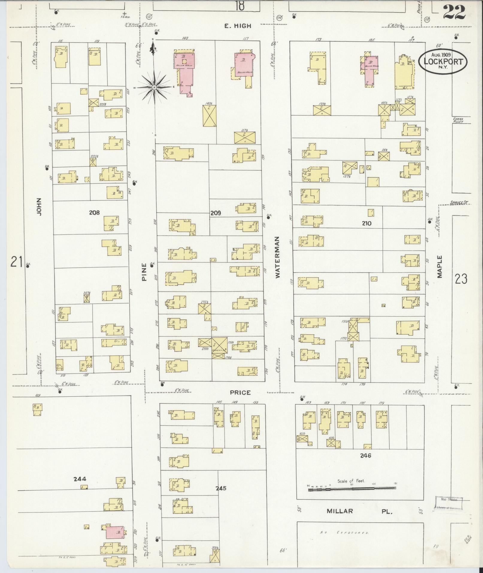 Sanborn Fire Insurance Map from Lockport, Niagara County, New York (1909), Sheet #0022 - Historic Sanborn Fire Insurance Map Print, vintage old map wall art, antique decor, genealogy gift, New York New York map