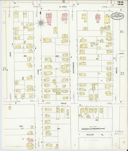Sanborn Fire Insurance Map from Lockport, Niagara County, New York (1909), Sheet #0022 - Historic Sanborn Fire Insurance Map Print, vintage old map wall art, antique decor, genealogy gift, New York New York map