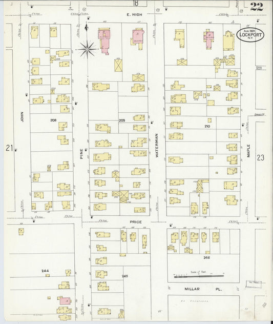Sanborn Fire Insurance Map from Lockport, Niagara County, New York (1909), Sheet #0022 - Historic Sanborn Fire Insurance Map Print, vintage old map wall art, antique decor, genealogy gift, New York New York map