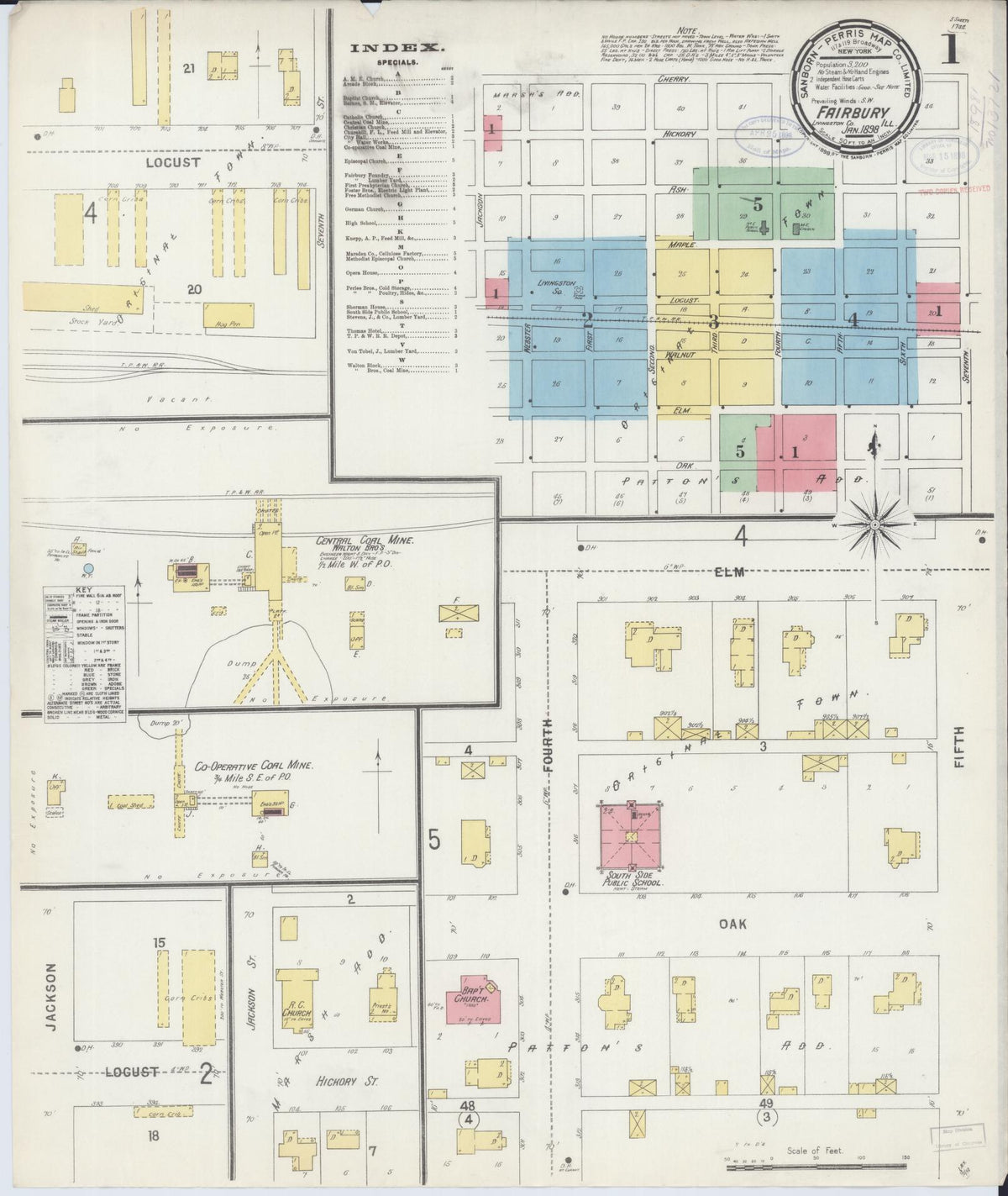 Sanborn Fire Insurance Map from Fairbury, Livingston County, Illinois (1898), Sheet #0001 - Historic Sanborn Fire Insurance Map Print, vintage old map wall art, antique decor, genealogy gift, Illinois Illinois map