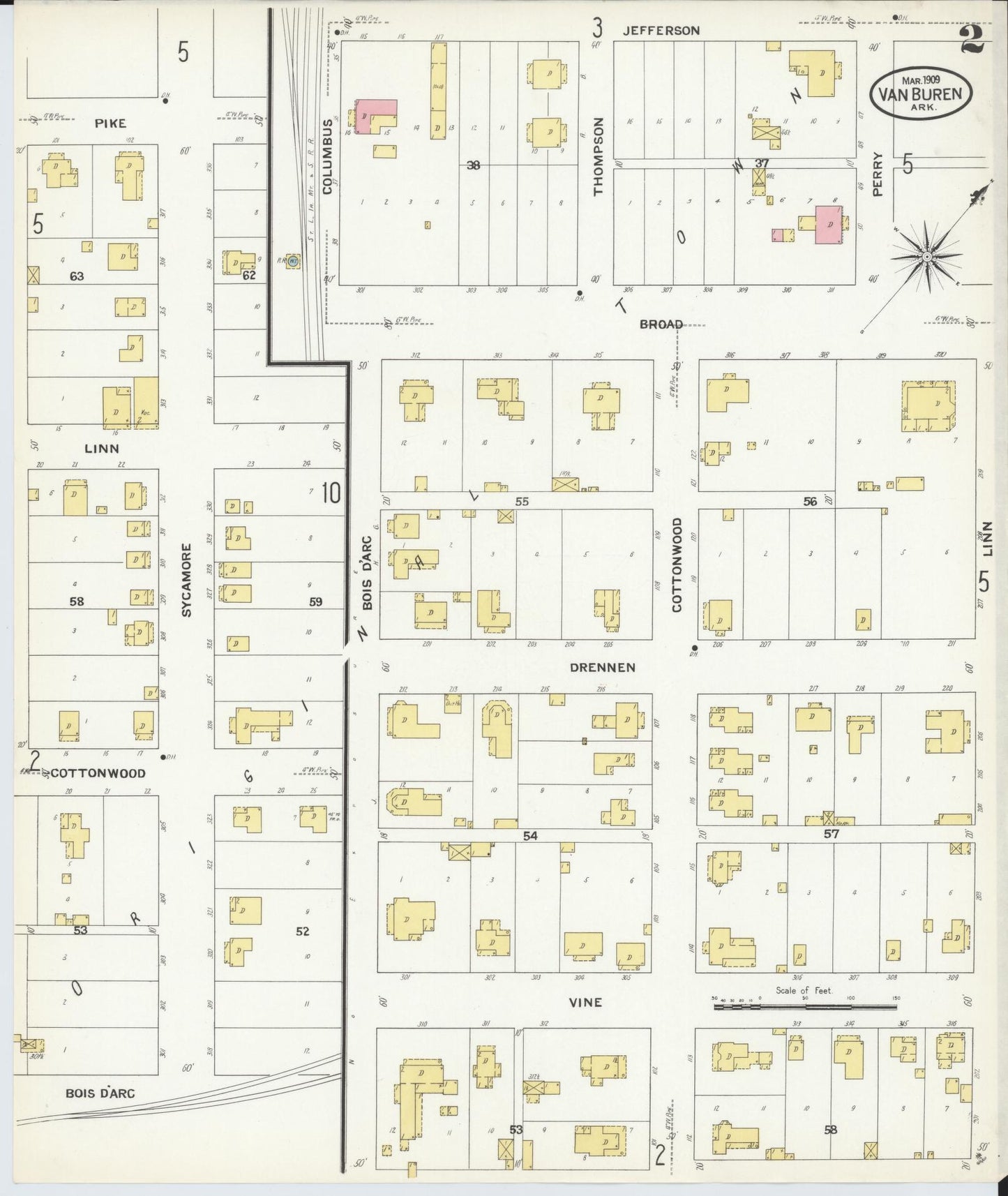 Sanborn Fire Insurance Map from Van Buren, Crawford County, Arkansas (1909), Sheet #0002 - Complete Map Set gallery image, historic Sanborn map, vintage wall art, Arkansas Arkansas