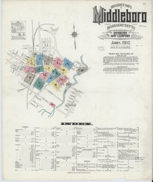 Sanborn Fire Insurance Map from Middleboro, Plymouth County, Massachusetts (1912), Sheet #0001 - Historic Sanborn Fire Insurance Map Print, vintage old map wall art, antique decor, genealogy gift, Massachusetts Massachusetts map
