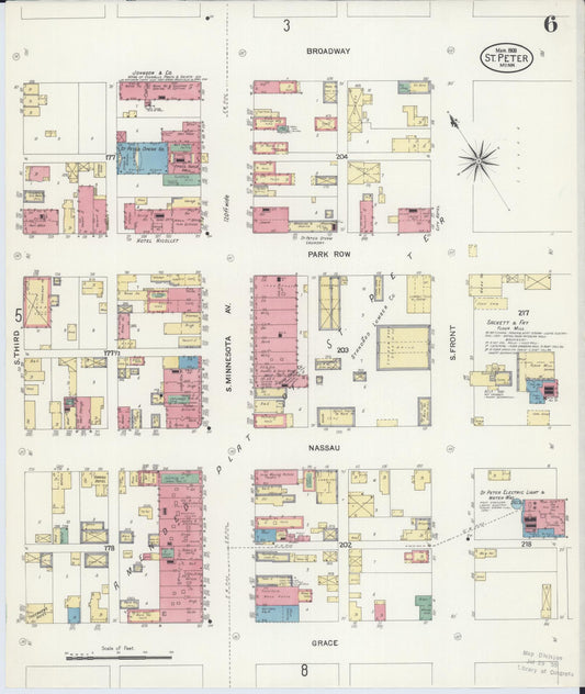 Sanborn Fire Insurance Map from Saint Peter, Nicollet County, Minnesota (1908), Sheet #0006 - Historic Sanborn Fire Insurance Map Print, vintage old map wall art, antique decor, genealogy gift, Minnesota Minnesota map