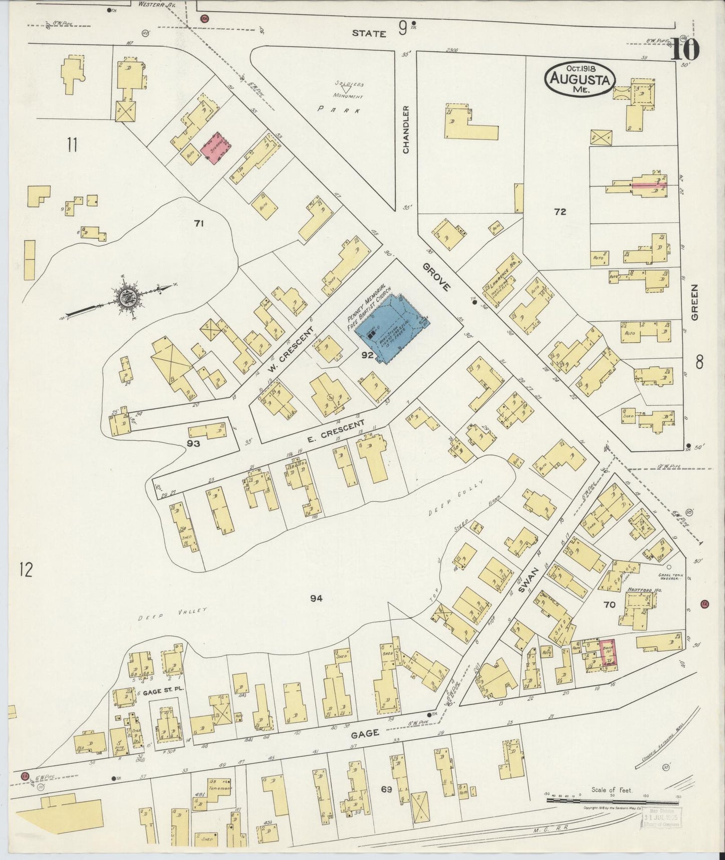 Sanborn Fire Insurance Map from Augusta, Kennebec County, Maine (1918), Sheet #0010 - Complete Map Set gallery image, historic Sanborn map, vintage wall art, Maine Maine