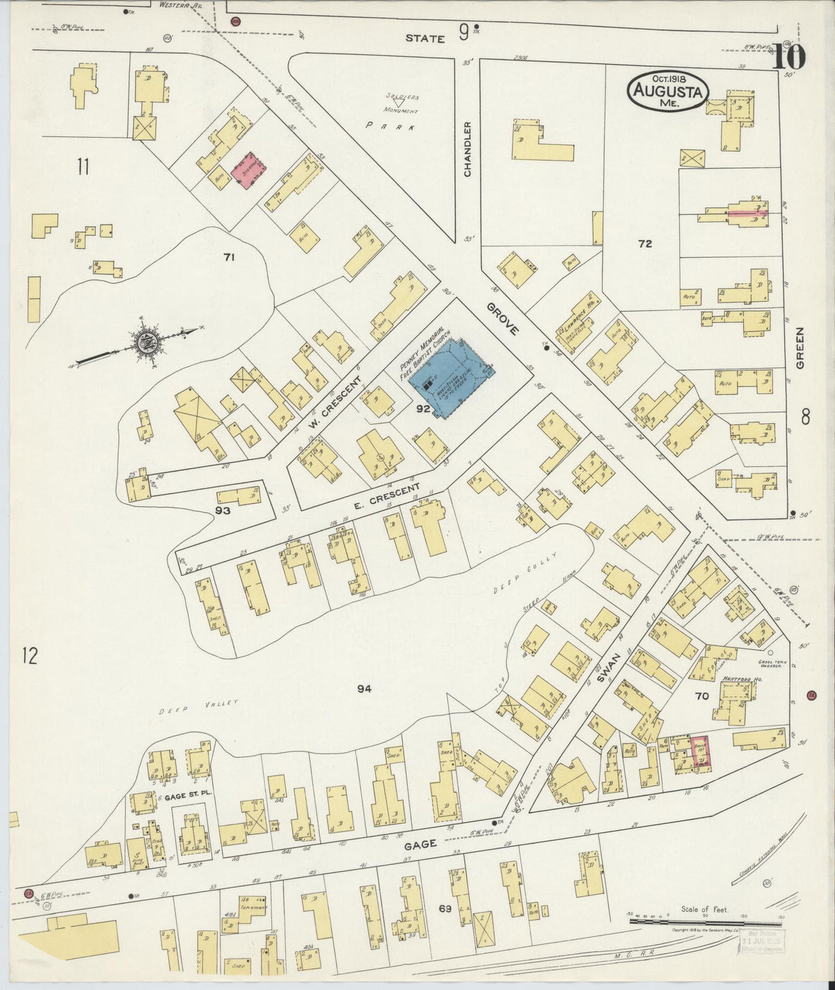 Sanborn Fire Insurance Map from Augusta, Kennebec County, Maine (1918), Sheet #0010 - Complete Map Set gallery image, historic Sanborn map, vintage wall art, Maine Maine