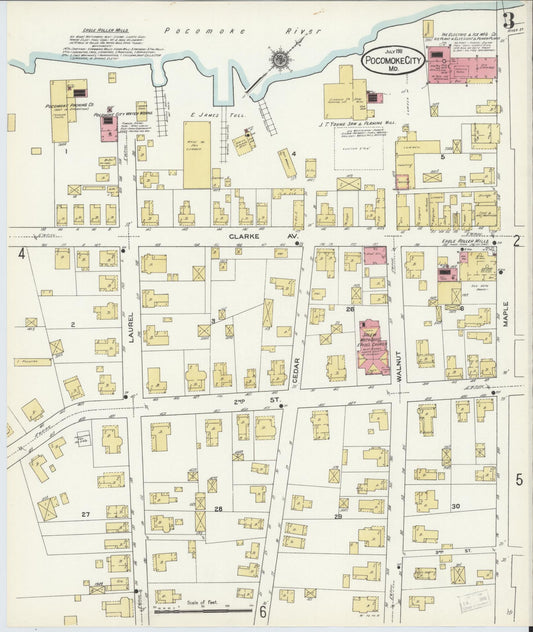 Sanborn Fire Insurance Map from Pocomoke City, Worcester County, Maryland (1911), Sheet #0003 - Historic Sanborn Fire Insurance Map Print, vintage old map wall art, antique decor, genealogy gift, Maryland Maryland map