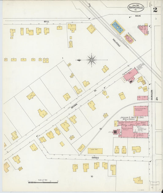 Sanborn Fire Insurance Map from Barnesville, Lamar County, Georgia (1903), Sheet #0002 - Historic Sanborn Fire Insurance Map Print, vintage old map wall art, antique decor, genealogy gift, Georgia Georgia map