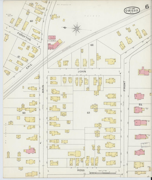 Sanborn Fire Insurance Map from Owego, Tioga County, New York (1893), Sheet #0006 - Historic Sanborn Fire Insurance Map Print, vintage old map wall art, antique decor, genealogy gift, New York New York map