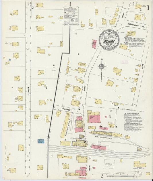 Sanborn Fire Insurance Map from Mount Airy, Carroll County, Maryland (1911), Sheet #0001 - Historic Sanborn Fire Insurance Map Print, vintage old map wall art, antique decor, genealogy gift, Maryland Maryland map