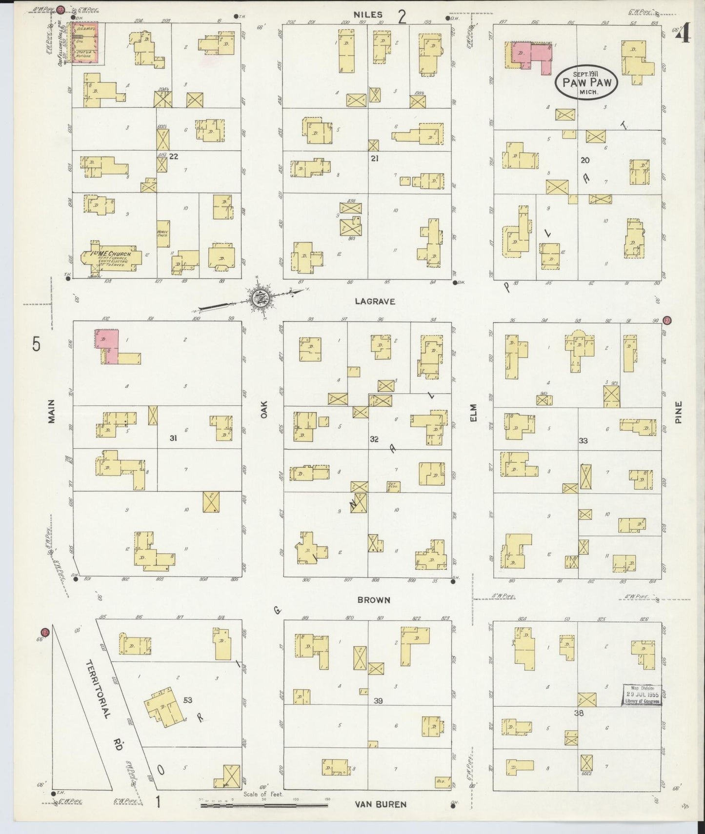 Sanborn Fire Insurance Map from Paw Paw, Van Buren County, Michigan (1911), Sheet #0004 - Complete Map Set gallery image, historic Sanborn map, vintage wall art, Michigan Michigan