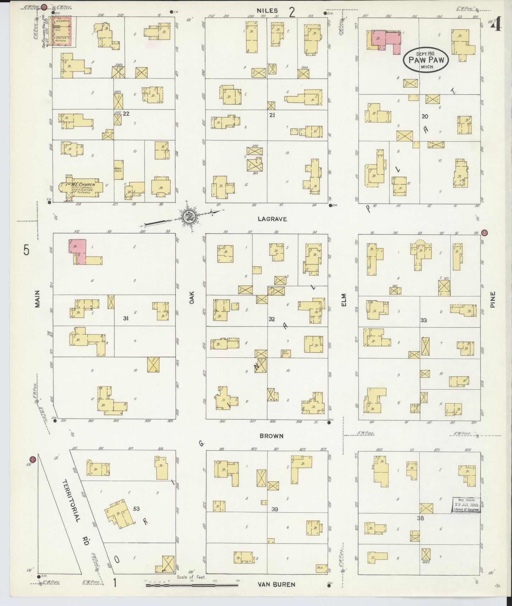 Sanborn Fire Insurance Map from Paw Paw, Van Buren County, Michigan (1911), Sheet #0004 - Complete Map Set gallery image, historic Sanborn map, vintage wall art, Michigan Michigan