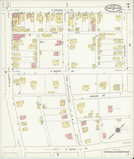 Sanborn Fire Insurance Map from State College, Centre County, Pennsylvania (1911), Sheet #0007 - Historic Sanborn Fire Insurance Map Print, vintage old map wall art, antique decor, genealogy gift, Pennsylvania Pennsylvania map