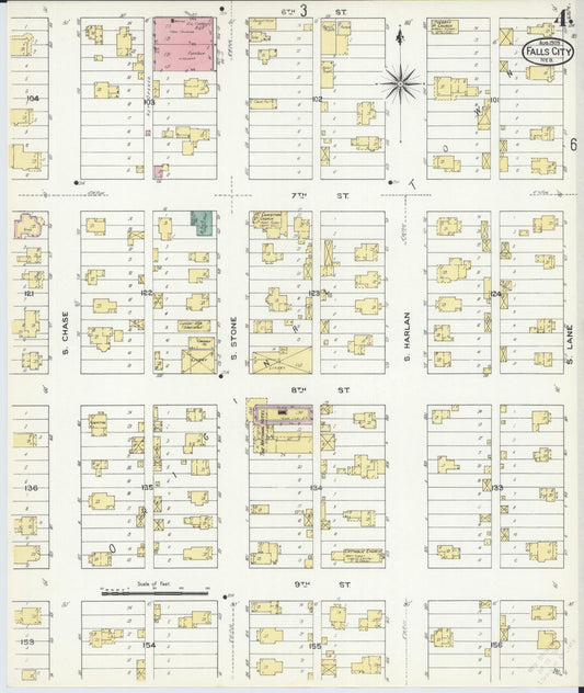 Sanborn Fire Insurance Map from Falls City, Richardson County, Nebraska (1909), Sheet #0004 - Historic Sanborn Fire Insurance Map Print, vintage old map wall art, antique decor, genealogy gift, Nebraska Nebraska map