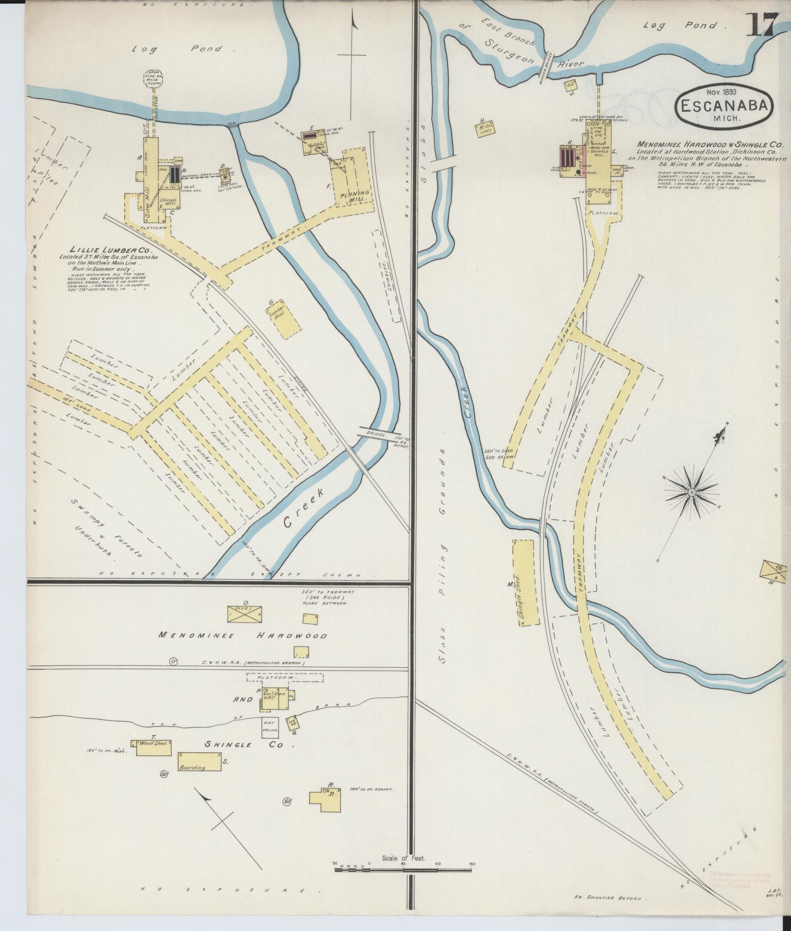 Sanborn Fire Insurance Map from Escanaba, Delta County, Michigan (1893), Sheet #0017 - Complete Map Set gallery image, historic Sanborn map, vintage wall art, Michigan Michigan