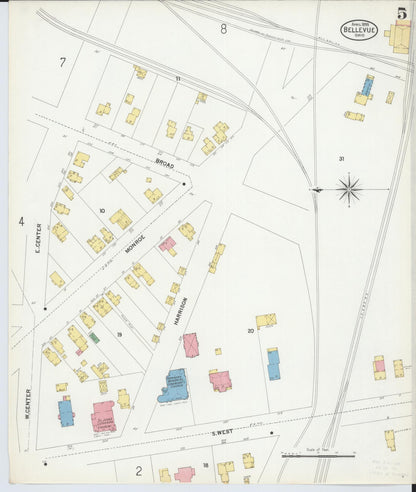 Sanborn Fire Insurance Map from Bellevue, Huron And Sandusky County, Ohio (1899), Sheet #0005 - Historic Sanborn Fire Insurance Map Print, vintage old map wall art, antique decor, genealogy gift, Ohio Ohio map