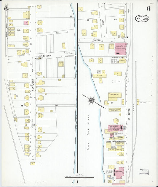 Sanborn Fire Insurance Map from Harlan, Harlan County, Kentucky (1925), Sheet #0006 - Historic Sanborn Fire Insurance Map Print, vintage old map wall art, antique decor, genealogy gift, Kentucky Kentucky map
