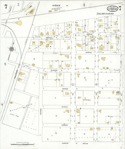 Sanborn Fire Insurance Map from Conroe, Montgomery County, Texas (1923), Sheet #0007 - Complete Map Set gallery image, historic Sanborn map, vintage wall art, Texas Texas