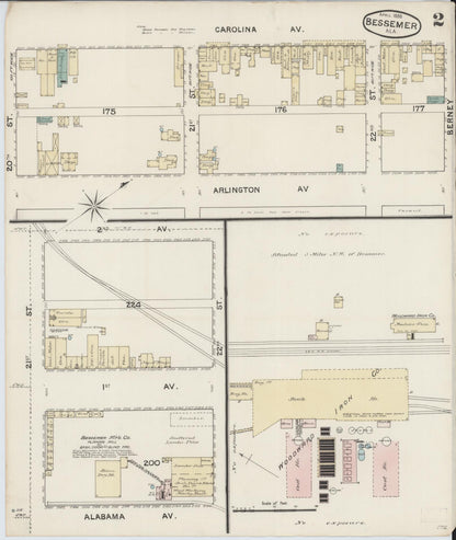 Sanborn Fire Insurance Map from Bessemer, Jefferson County, Alabama (1888), Sheet #0002 - Complete Map Set gallery image, historic Sanborn map, vintage wall art, Alabama Alabama