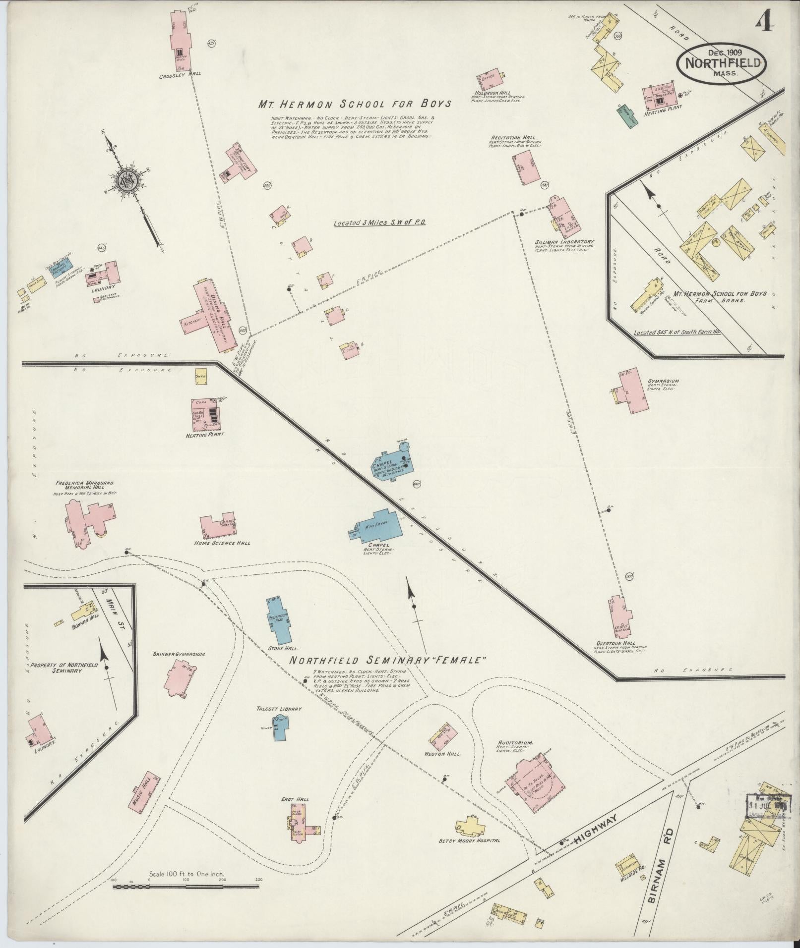 Sanborn Fire Insurance Map from Northfield, Franklin County, Massachusetts (1909), Sheet #0004 - Historic Sanborn Fire Insurance Map Print, vintage old map wall art, antique decor, genealogy gift, Massachusetts Massachusetts map