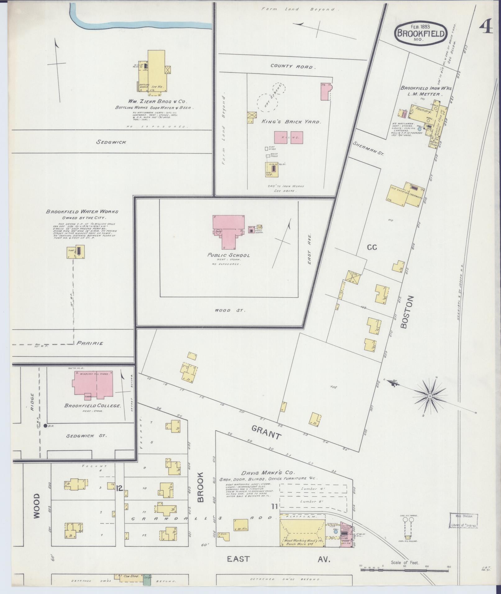 Sanborn Fire Insurance Map from Brookfield, Linn County, Missouri (1893), Sheet #0004 - Historic Sanborn Fire Insurance Map Print, vintage old map wall art, antique decor, genealogy gift, Missouri Missouri map