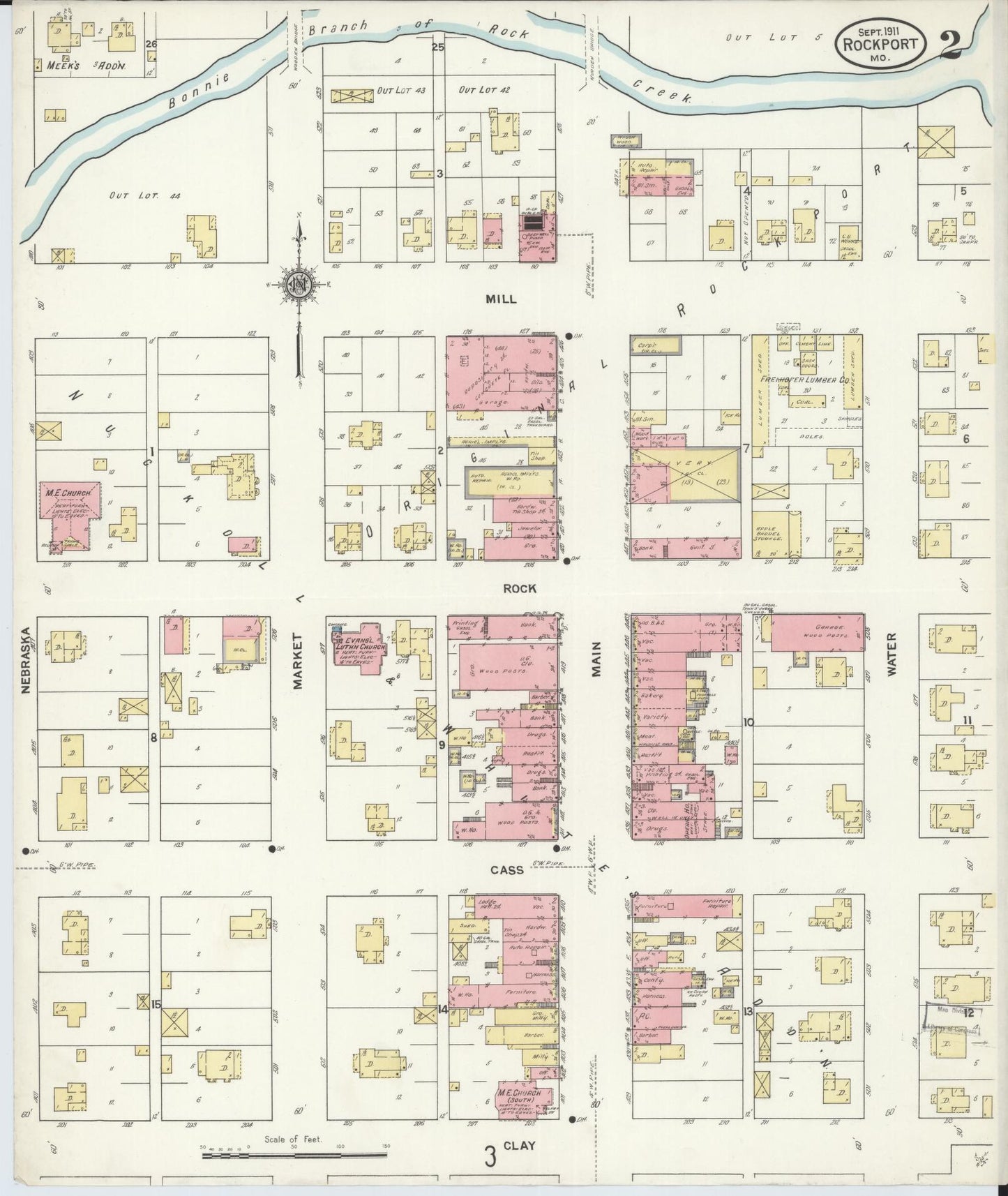 Sanborn Fire Insurance Map from Rockport, Atchison County, Missouri (1911), Sheet #0002 - Complete Map Set gallery image, historic Sanborn map, vintage wall art, Missouri Missouri