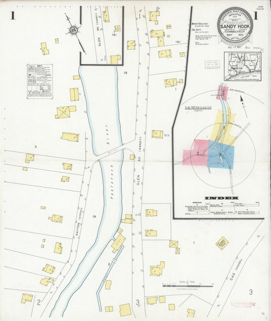 Sanborn Fire Insurance Map from Sandy Hook, Fairfield County, Connecticut (1929), Sheet #0001 - Complete Map Set gallery image, historic Sanborn map, vintage wall art, Connecticut Connecticut