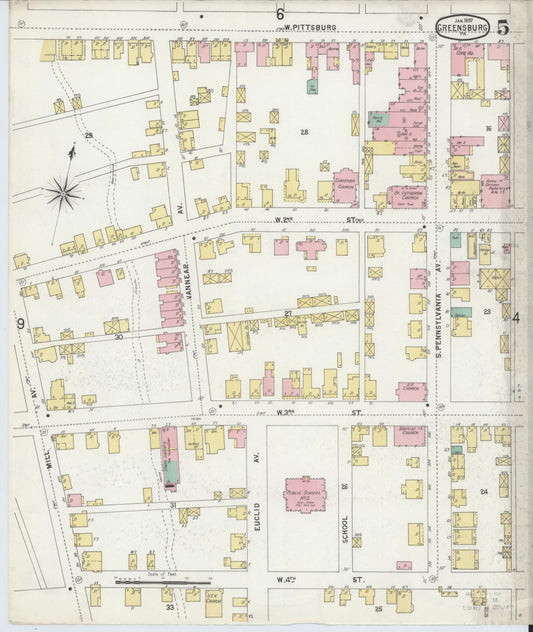 Sanborn Fire Insurance Map from Greensburg, Westmoreland County, Pennsylvania (1897), Sheet #0005 - Historic Sanborn Fire Insurance Map Print, vintage old map wall art, antique decor, genealogy gift, Pennsylvania Pennsylvania map