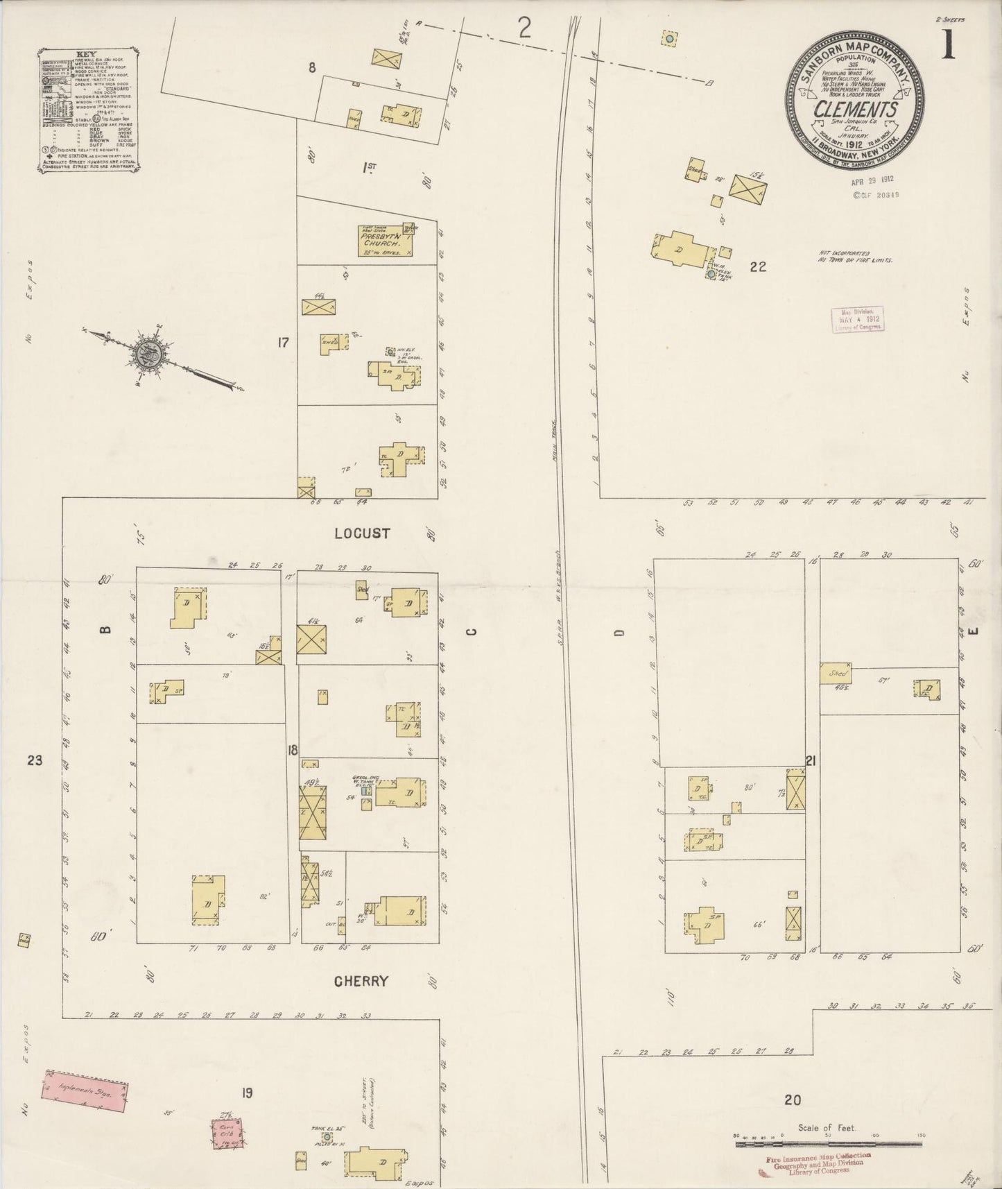 Sanborn Fire Insurance Map from Clements, San Joaquin County, California (1912), Sheet #0001 - Historic Sanborn Fire Insurance Map Print, vintage old map wall art, antique decor, genealogy gift, California California map
