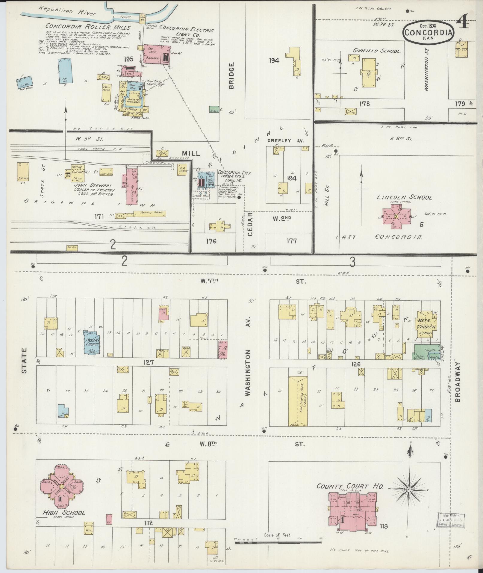 Sanborn Fire Insurance Map from Concordia, Cloud County, Kansas (1896), Sheet #0004 - Complete Map Set gallery image, historic Sanborn map, vintage wall art, Kansas Kansas