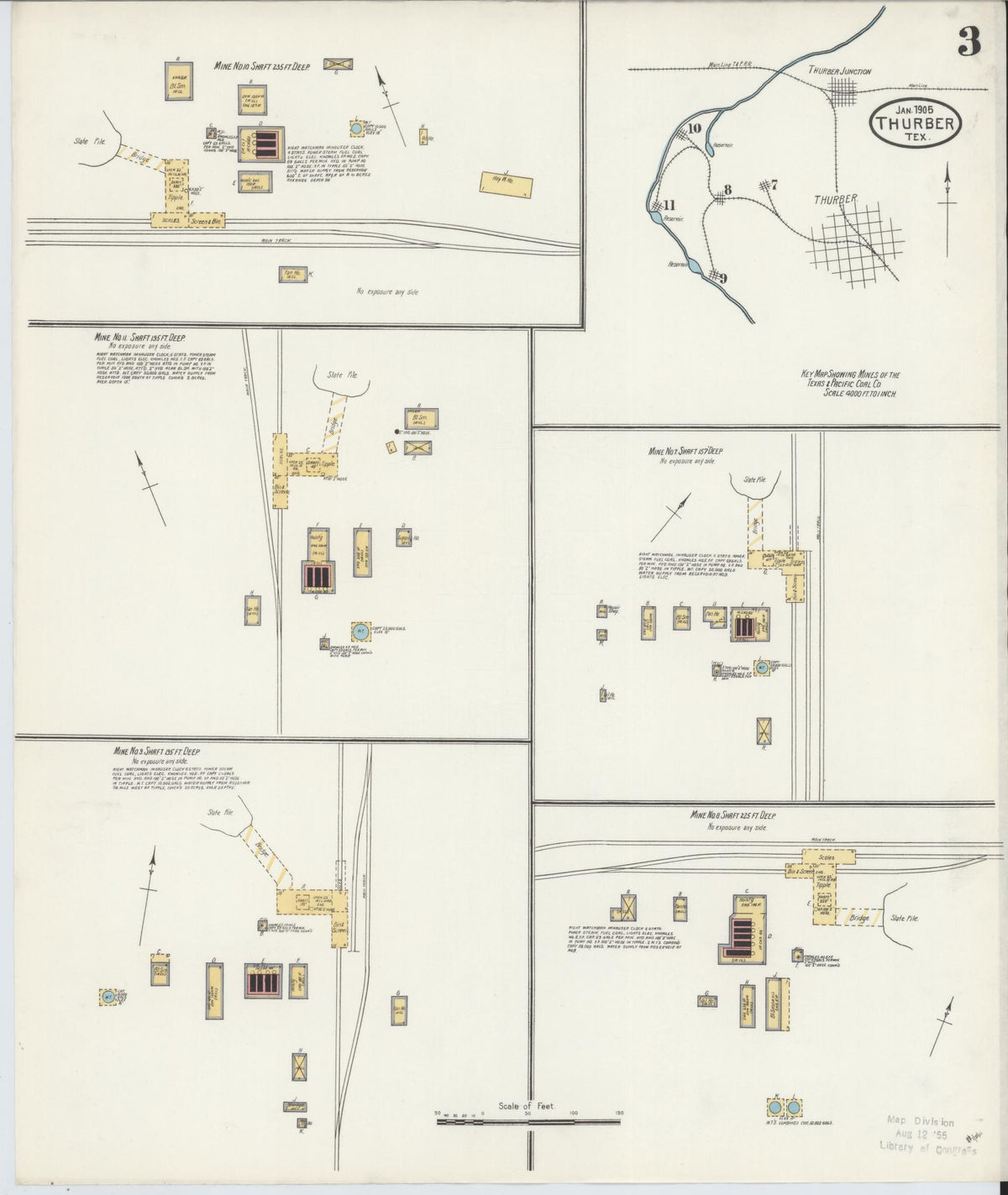 Sanborn Fire Insurance Map from Thurber, Erath County, Texas (1905), Sheet #0003 - Complete Map Set gallery image, historic Sanborn map, vintage wall art, Texas Texas