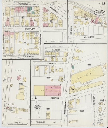 Sanborn Fire Insurance Map from Chelsea, Suffolk County, Massachusetts (1889), Sheet #0009 - Historic Sanborn Fire Insurance Map Print, vintage old map wall art, antique decor, genealogy gift, Massachusetts Massachusetts map